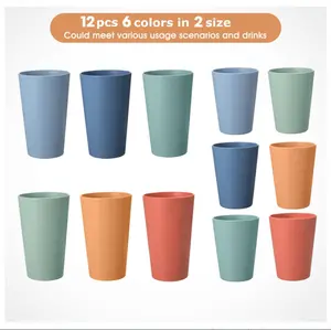 Set of 12 Wheat Straw Cups, 6 Pcs 20 oz & 6 Pcs 12 oz Unbreakable Drinking Cups, Reusable Plastic Cups Sets, Water Glasses Tumblers, Microwave & Dishwasher Safe, Bpa Free, 6 Colors