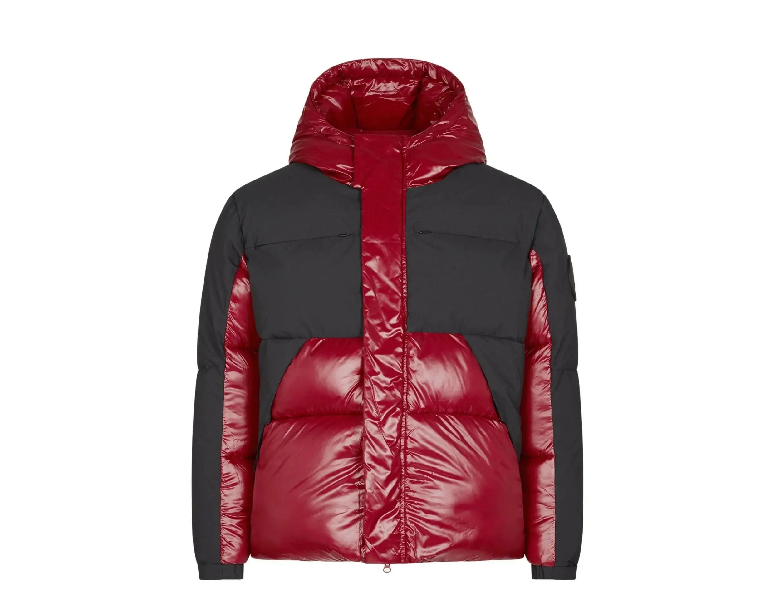 Men's Save The Duck Luma Hooded Nylon Puffer Jacket - Puffer Coat, Casual Lightweight Outerwear, Weather-Resistant, Mineral Red/Black Down Jacket
