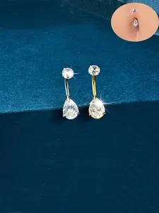 Stylish Lightweight Stainless Steel Water Drop Teardrop Zircon Dangle Belly Ring, Elegant Women's Navel Jewelry for Daily Wear, Summer Casual Accessory, Elegant Belly Button Jewelry, Teardrop Belly Button Rings