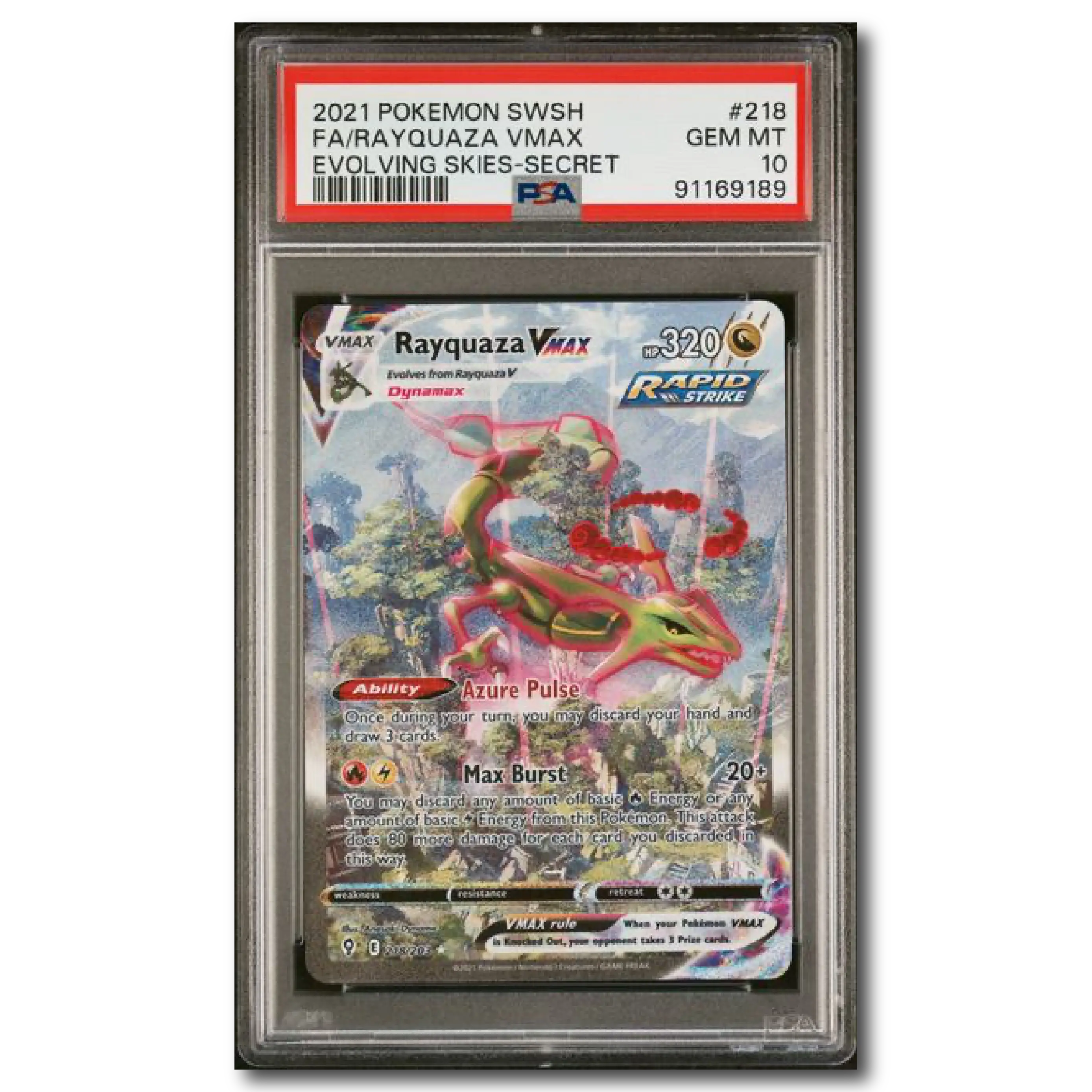 PSA 10 Rayquaza Vmax Evolving Skies  - Graded Pokemon Card