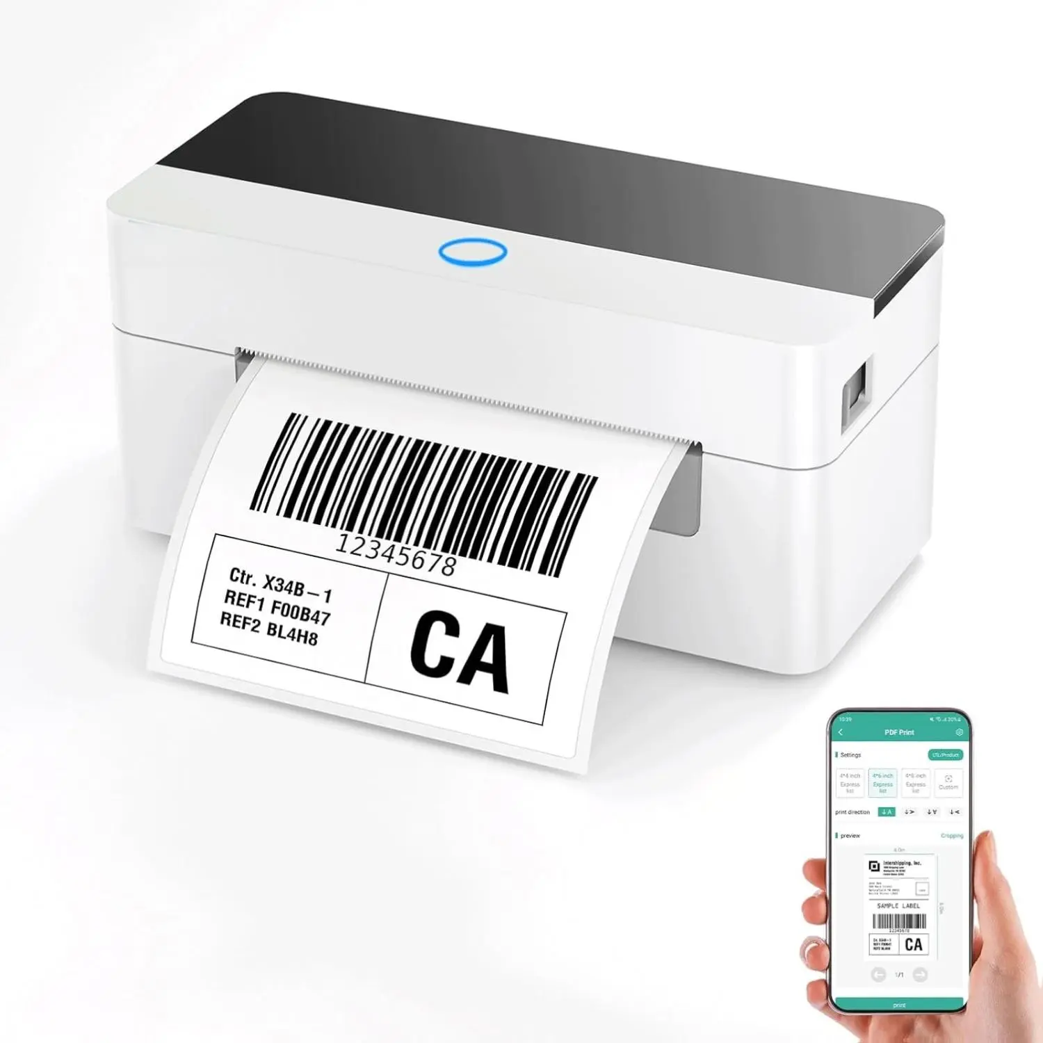 Vretti Bluetooth Shipping Label Printer 4x6 Portable Thermal Printer for Small Business & Logistics Compatible with iPhone Android Windows Mac USPS Ezlabel App Included