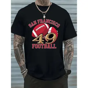 Vintage San Francisco Football Team Logo Graphic Tee 220g Pure Round Neck Short Sleeve Summer Street Retro Heat Transfer Casual Wear