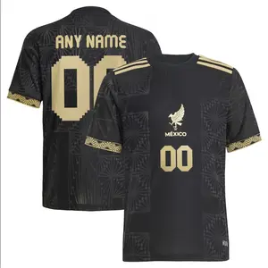 Custom Mexico Soccer Jersey - Black & Gold National Team Shirt - Personalized Name & Number - Men's Football Fan Gift, Soccer Jersey, Gift For Fans, Quick-Dry Jersey, Sportswear