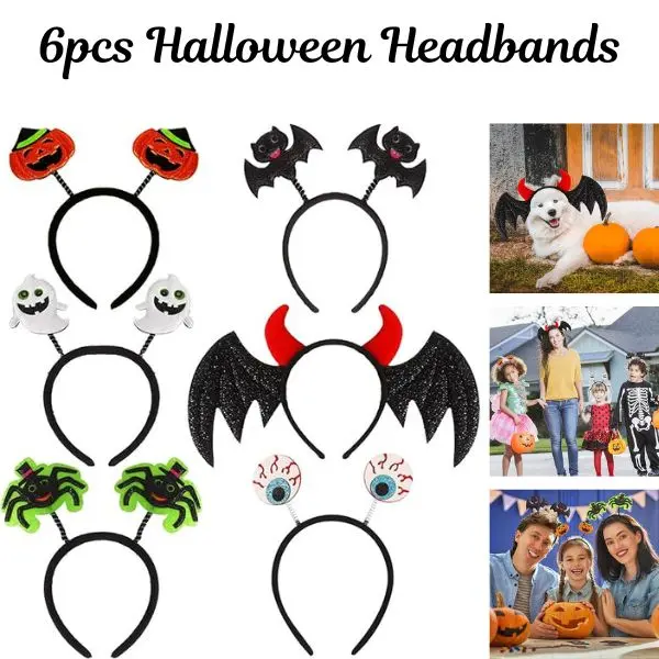 6PCS Unisex Polyester Spooky Cartoon Halloween Headbands for Kids - Pumpkin, Ghost, Bat, Spider Designs - Halloween Costume Party Accessories, Set, Spiders, Bats
