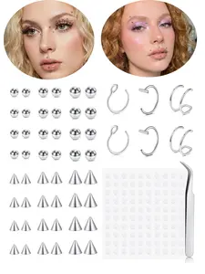 Fake Eyebrow Ring Fake Lip Labret Studs Fake Medusa Piercing Replacement Balls Spike with 100Pcs Sticker Non-Piercing Nose Rings Hoop Fake Skin Piercing 3MM 4MM 5MM Silver