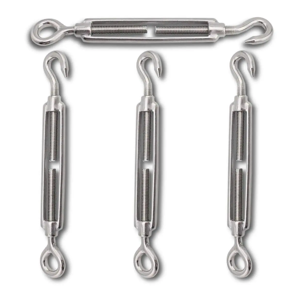Shade Sail Hardware,  304 Stainless Steel Turnbuckle Heavy Duty M5 M8 M10 Turnbuckle Hook and Eye Tent Rope Tensioner Adjustable Eye Hook Sun Shade Turnbuckle for Cables Wire 3/16 5/16 3/8