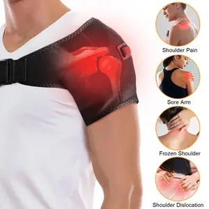 Heated Shoulder Brace, 3 Temperature Settings USB Electric Heating Shoulder Support Wrap for Rotator Cuff Pain Relief, Frozen Shoulder, Shoulder Compression Pad for Men Women, Left Right Shoulder Compatible, Adjustable Shoulder Heating Pad