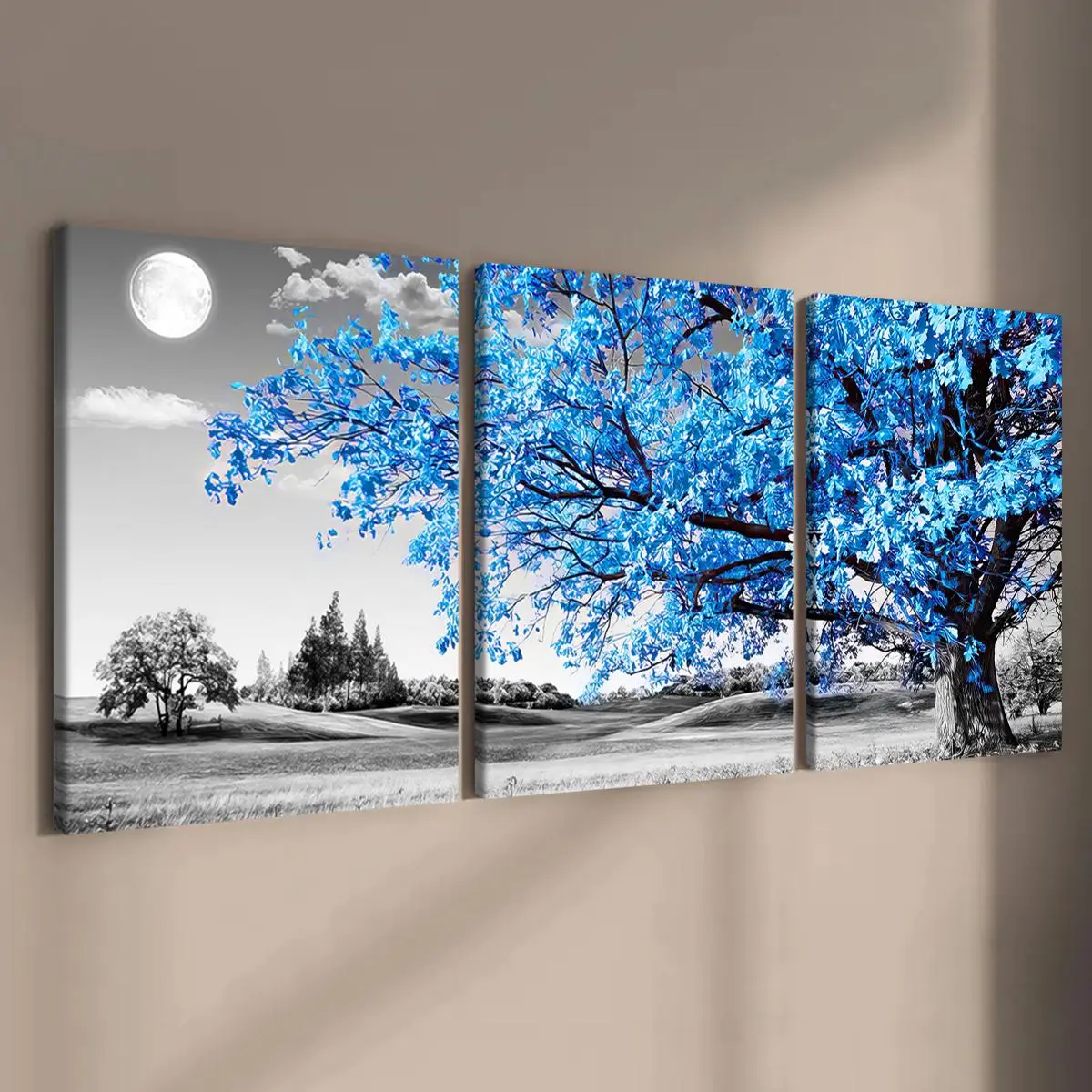 Tree Pattern Canvas Painting with Frame, 3 Counts/set Modern Art Design, Exquisite Plant Pattern Aesthetic Wall Decor for Home Living Room Bedroom Office, Modern Floral Paintings