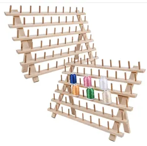 Simthread [Upgraded] 60x2 Spools Wooden Thread Holder, Braiding Rack, Organizer Stand with Hanging Hooks for Embroidery Sewing Thread Rack Set Beech Cabinet Room