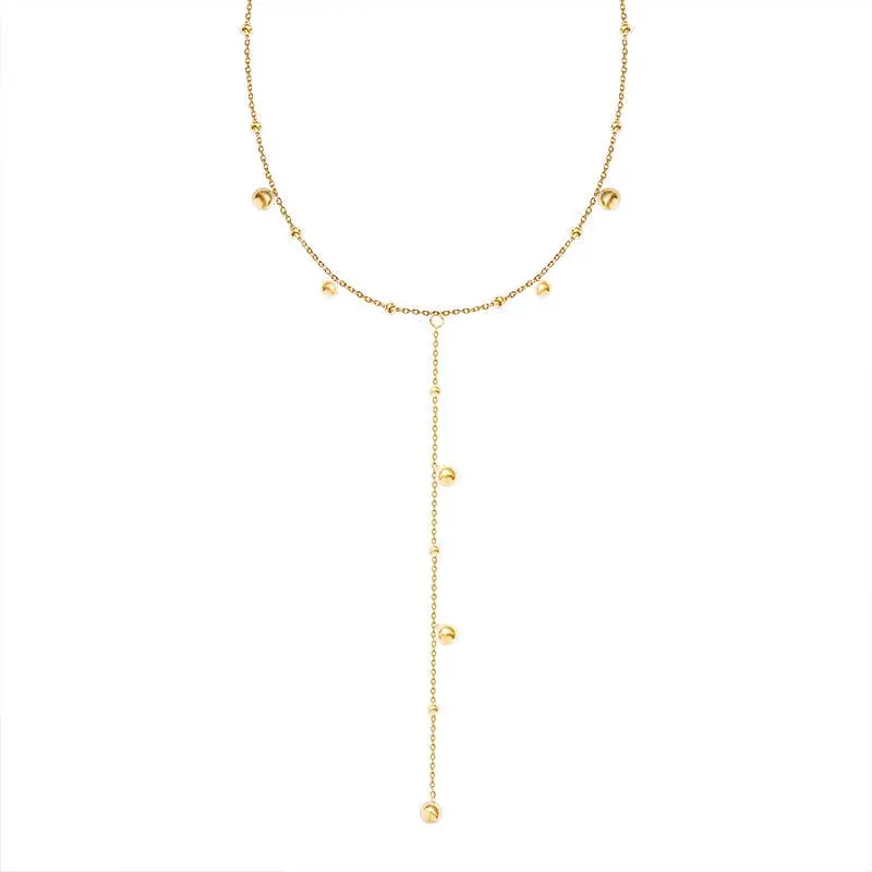 Gold Beaded Lariat Necklace Waterproof