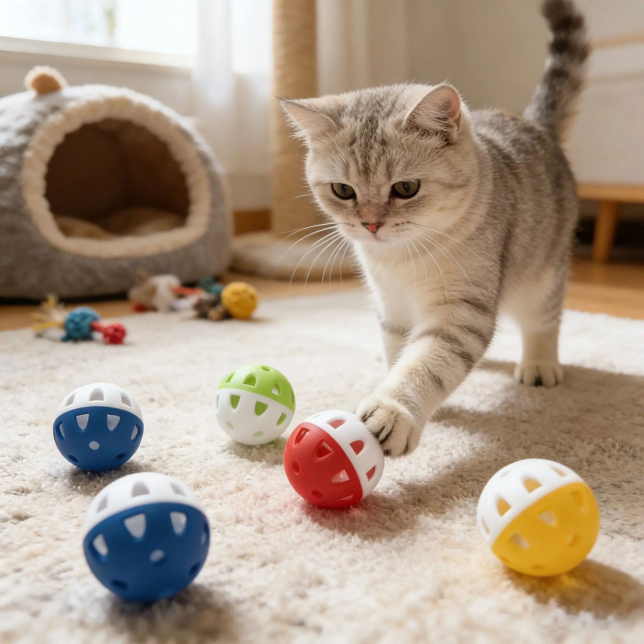 Cat Kitty Toy Bell Ball, Durable Silicone Material, No Battery Needed, Indoor/outdoor Play, Suitable for All Cats, Random Color, Safe Pet Toy, Fun Design