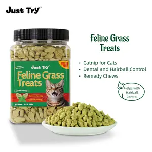 【Petlovers】Just Try Cat Treats, Cat Grass Treats, Natural Salmon Flavor Healthy Cat Snacks, Training Biscuits Treats for Cats, Catnip for Cats, Crunchy Fish Shape Adult Cat Snacks, 13.4 oz#SummerVibes#petlovers