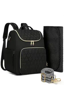 Large Capacity Diaper Bag Backpack, Oxford Cloth Material, Multi-Pocket Design, Travel-Friendly, Includes Changing Pad & Stroller Strap