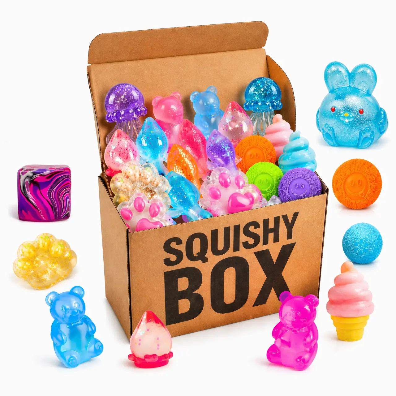 3-Pack Cute Squeeze Toys – Each Box Includes 3 Different Items: 1 Random Large Squishy, 1 Shiny Cat Paw, and 1 Marshmallow Duck. Perfect for Halloween, Christmas, Birthdays, and Holiday Gifts!