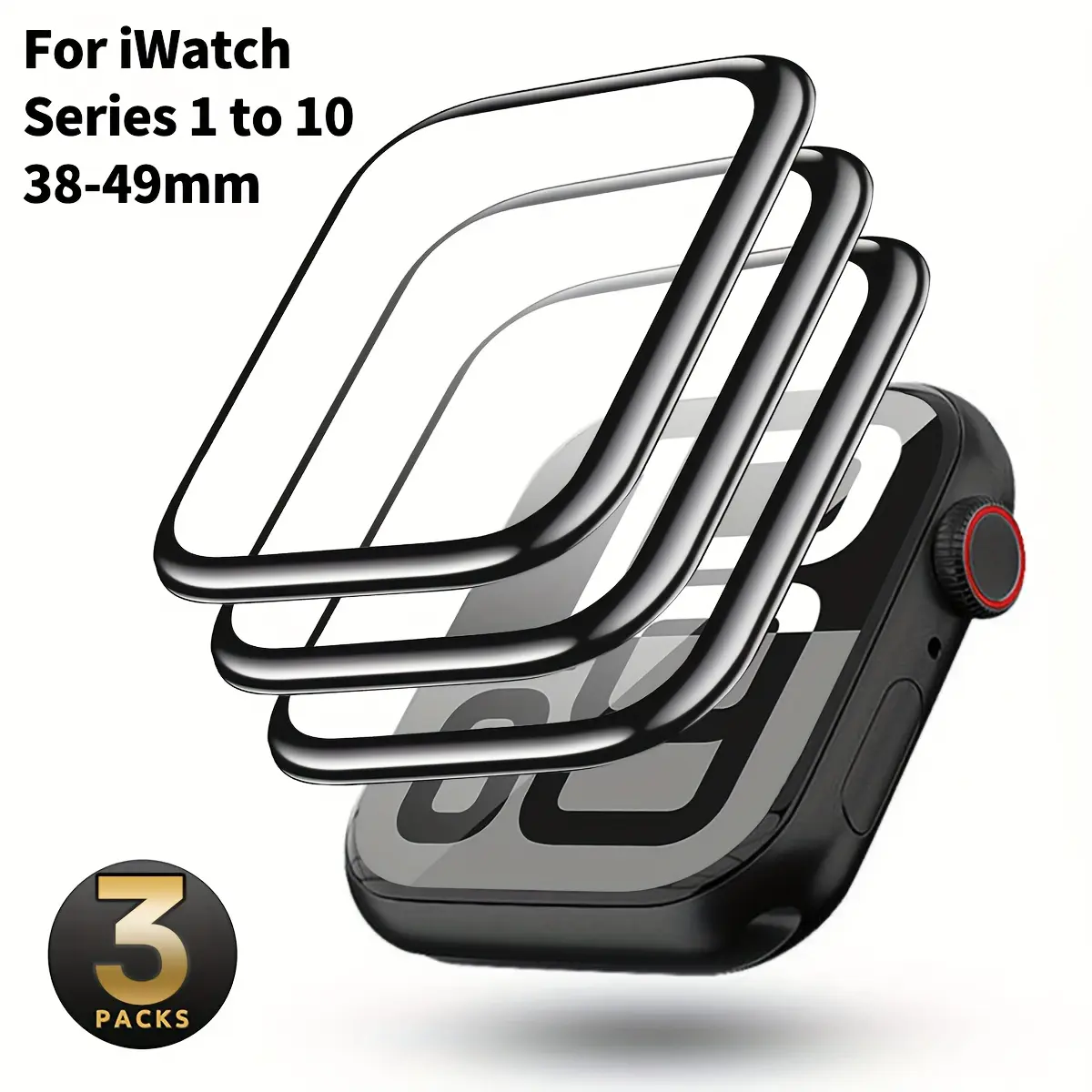 3pcs Apple Watch HD Full Coverage Protective Screen Protector, Smartwatch Accessories, Wearable Tech Accessories | Curved Composite Film and Carbon Fiber Style | Fits 38/40/41/42/44/45/46/49mm Ultra/SE/Series 10/9/8/7/6/5/4/3/2/1