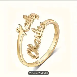 18K Gold Plated Personalized Name Ring - Adjustable, Timeless Design with Wrap-Around Style Options, Customizable Gold Plating Finish