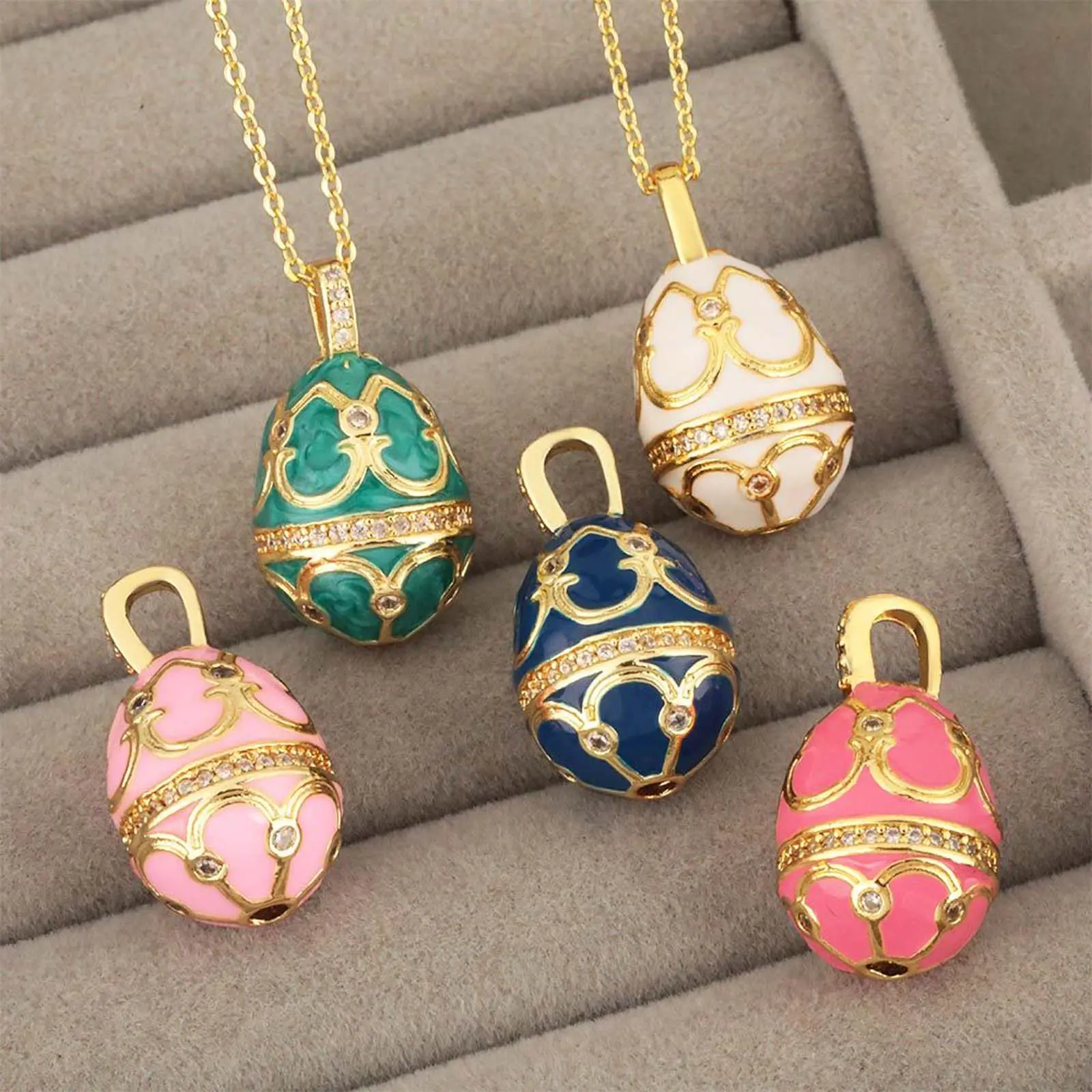 Retro Egg Shape Necklace with O-Shaped Chain, Colorful Artificial Zircon Drop Pendant, Unisex Sparkling Accessory for Everyday Wear, Egg Shape Necklaces