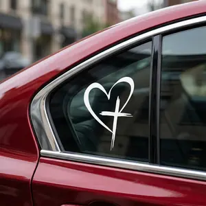 Love Heart Cross Stickers 2pcs Love Cross Sticker Decal, Waterproof Vinyl Car Bumper Decals, Decal Vinyl Sticker for Notebook, Car, Laptop, Window 8.7''×5.9'' , Car Accessories Father's Day Gift #SummerVibes