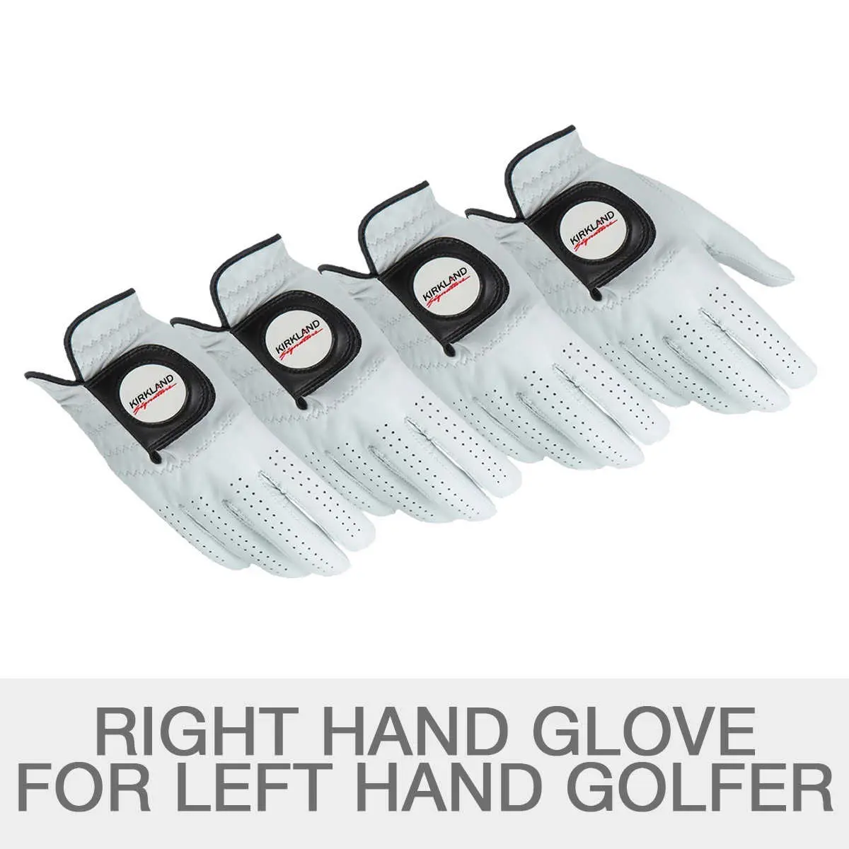 NEW Kirkland Signature Leather Golf Glove 4-pack - Left Handed Sz S,M/L,L,XL