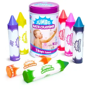 Tub Works Jumbo Bath Crayons 7-Pack Non-Toxic Washable Smooth Vivid Drawings on Wet Dry Tub Walls Fun Bathtime Creativity 4" Long 1" Thick Easy Grip Colors Red Blue Green Orange Yellow Purple Pink