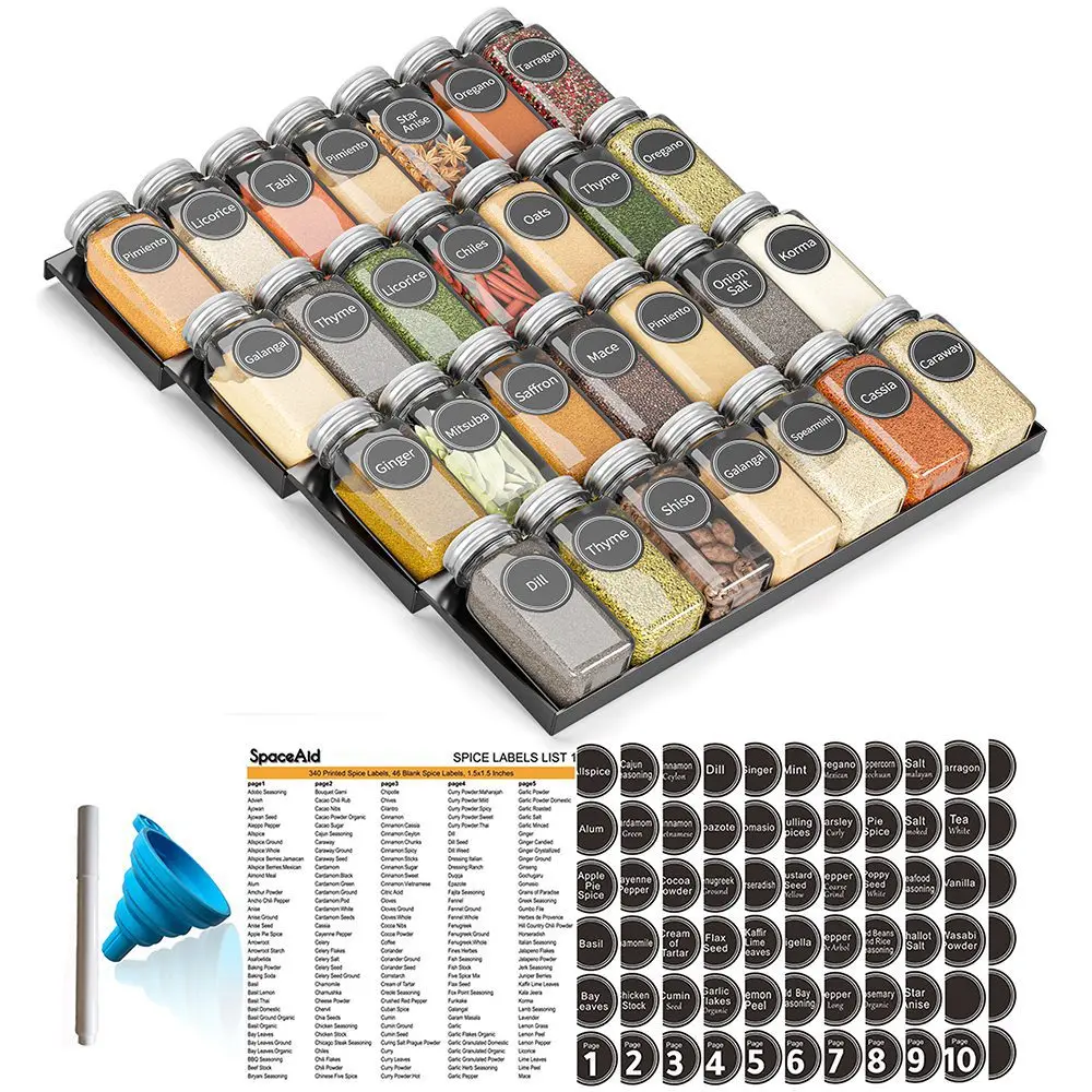 SpaceAid® Spice Drawer Organizer with 28 Spice Jars Compact Spice Rack for Kitchen Drawer SpaceAid® Spice Drawer Organizer with 28 Spice Jars Compact Spice Rack for Kitchen Drawer