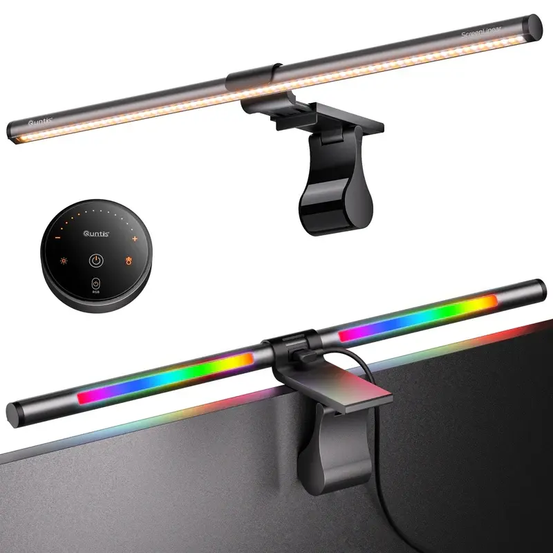 Quntis Monitor Light Gamezone Series RGB Backlight, desk setup gaming livestreaming accessories, for flat/curved/ultrawide monitor - 216 (20Inch) Dimmable Video Lighting Remote Control Color Temperature Sliding Weighted Clip Brightness Levels Adjustable,,