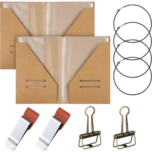 Travelers Journal Notebook Accessories Kit Include Travel  File Folder, Zipper Case, Pen Holder, Binder Clip and Elastic Bands Travel Accessories Supplies(2 Pack,A5 Size)
