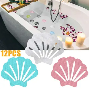 12Pcs Shell-Shape Anti-Slip Bath Grip Sticker Set, 9x7cm PEVA-Backed Water Proof Bathroom Safety Strips, Shower Floor Fasteners