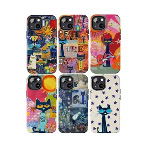 Pete The Cat Phone Cases, Retro Artistic Cat Cartoon Aesthetic, Y2K Vintage Art iPhone, Samsung, Cool Blue Cat Guitar, Gift For Cat Lovers