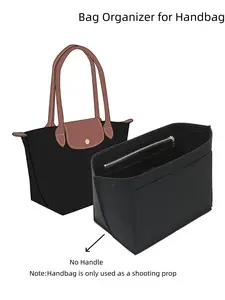 Purse Organizer Insert Compatible with Le Pliage Large Handbags, Felt Bag Organizer Insert with Cup Holder, Custom Fit Shoulder Bag Organizer for Travel & Daily Use