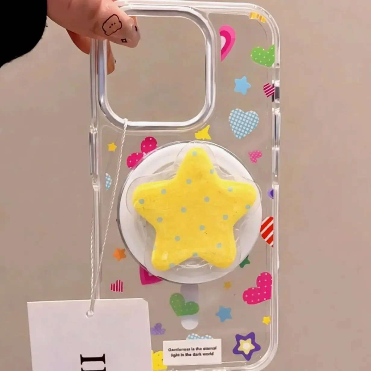 Y2K Star Phone Grip, Yellow Polka Dot Phone Grip, Aesthetic Starfish Phone Stand, Cute Retro Star Accessory, Trendy Pop Art Tech Gift