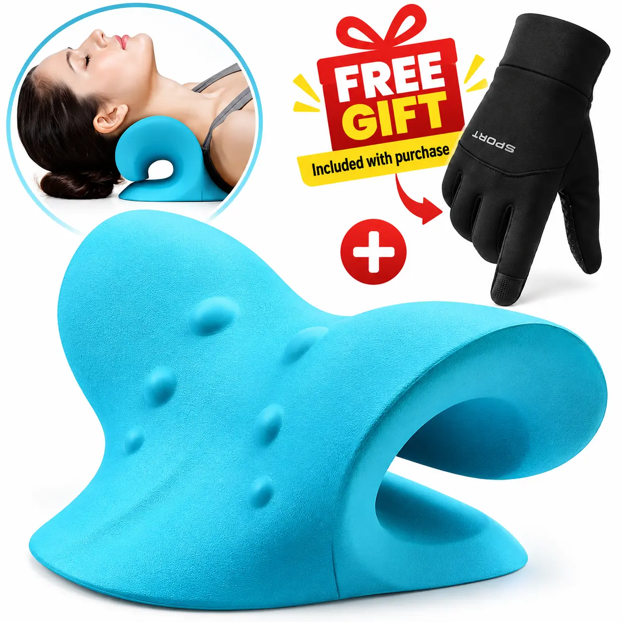 Pickie Hub Neck and Shoulder Relaxer, Neck Stretcher for Pain Relief,Cervical Traction Device for TMJ Pain Relief and Cervical Spine Alignment, Chiropractic Pillow Neck Stretcher (Blue) Body Care