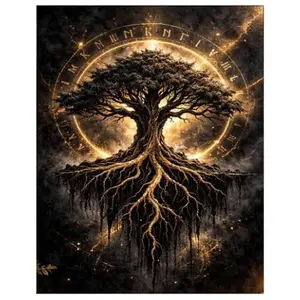 Norse World Tree Diamond Art Kit for Adults, Norse Theme Round Full Drill 5D Flower Diamond Painting, DIY Home Decor Craft Supplies, Handicraft