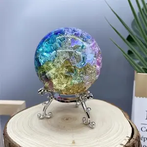 Colorful Glass Crystal Ball, Crystal Sphere with Metals Stand, Creative Desktop Decoration, Home Decor for Living Room, Bedroom, Bathroom, Kitchen (without Electricity)