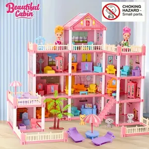 Role Play Toy Girl Princess Castle Villa House Dollhouse, Role Play Set, Birthday Gift for Girls Aged 3-6 Years, Battery Included