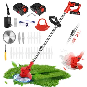 Cordless Weed Wacker, 21V Electric Weed Cordless Eater with 2X 2.0Ah Battery Powered, 1 Circular saw disc, 2 Metal Blades, 20 Plastic Blades, 3 in 1 Stringless Grass Trimmer/Edger/Brush Cutter for Lawn, Garden, Yard Care