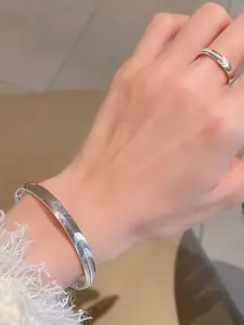 Silver Color Cat Eye Bangle for Women, Boho Style All-Over Print Bracelet, Copper Chain, Fashionable Accessory for All Seasons, Bohemian Bracelets