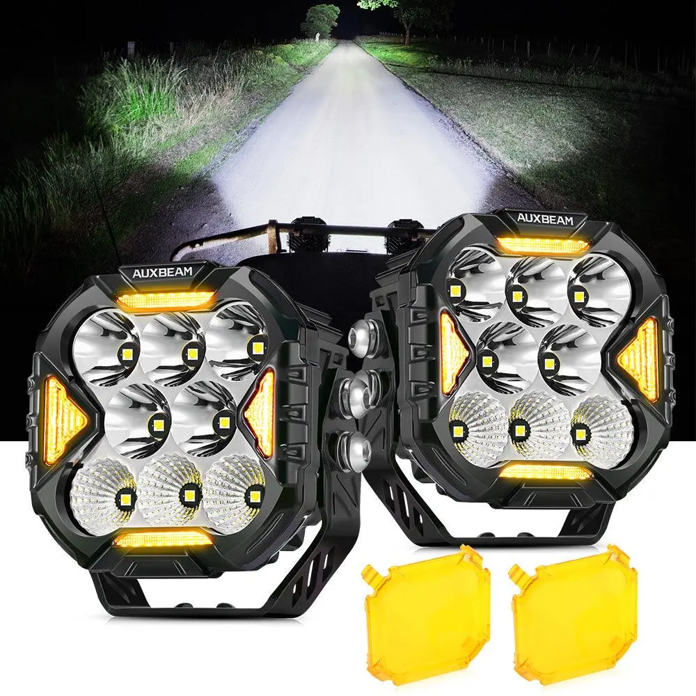 AUXBEAM 4 in CUBE-Z Series Combo LED Pods - Off-Road Light Bar Car, 10v-30v Compatibility, White DRL, Amber Turn Signal, Spot-Flood Combo Beam, 12v Wiring Harness Relay, 2 Amber Light Covers, Jeep Accessories,car accessories