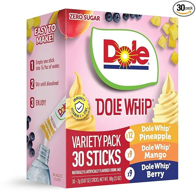 Dole Whip, On-The-Go, Zero Sugar Variety Drink Mix Packets, 30 pack