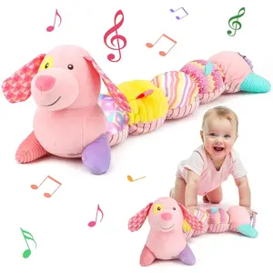 Baby Sensory Toys 0-6 Months Music Stuffed Animal Plush Dog Toy for Infant 0-3-6 Month Tummy Time Texture Soft Toys with Crinkle Rattle for 6-12 Month Newborn Birthday Gift for 2 3 4 5 Baby
