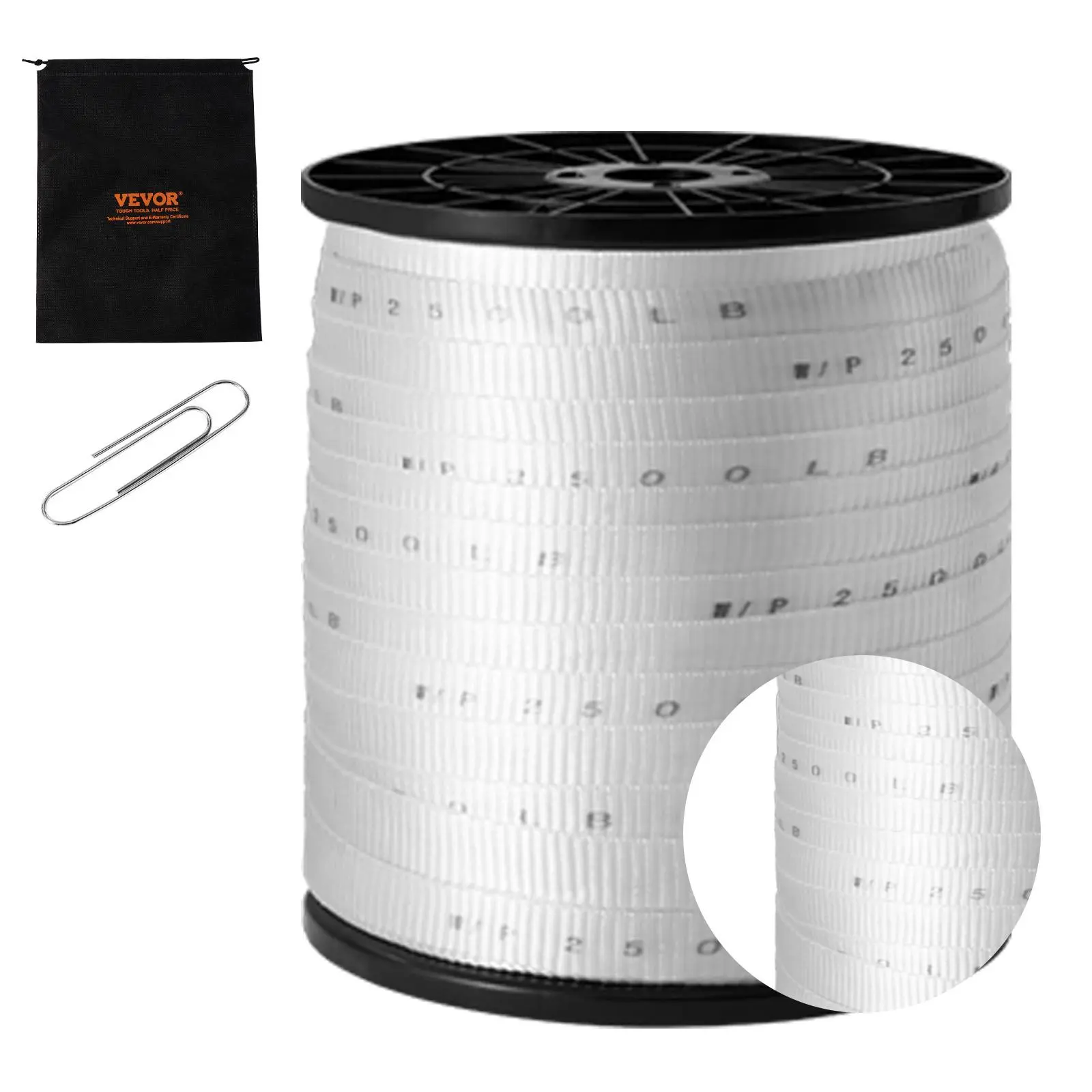 【summerfinds】VEVOR Polyester Pull Tape, 3/4" x 528' Mule Tape Flat Rope, 2500 lbf Tensile Capacity, Printed Webbing Cable Pulling Tape for Packaging, Gardening, Commercial Electrical, Conduit Work, White