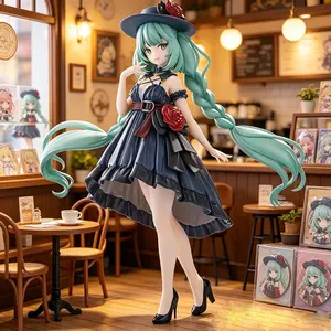 One Piece Hatsune Miku Figure, Elegant Dress with Top Hat & Rose Decor, Hatsune Miku Collectible Statue, Vintage French Style Dress with Braided Hair,Anime Hatsune Miku Figure, City Street Pose for Desk Display & Collection