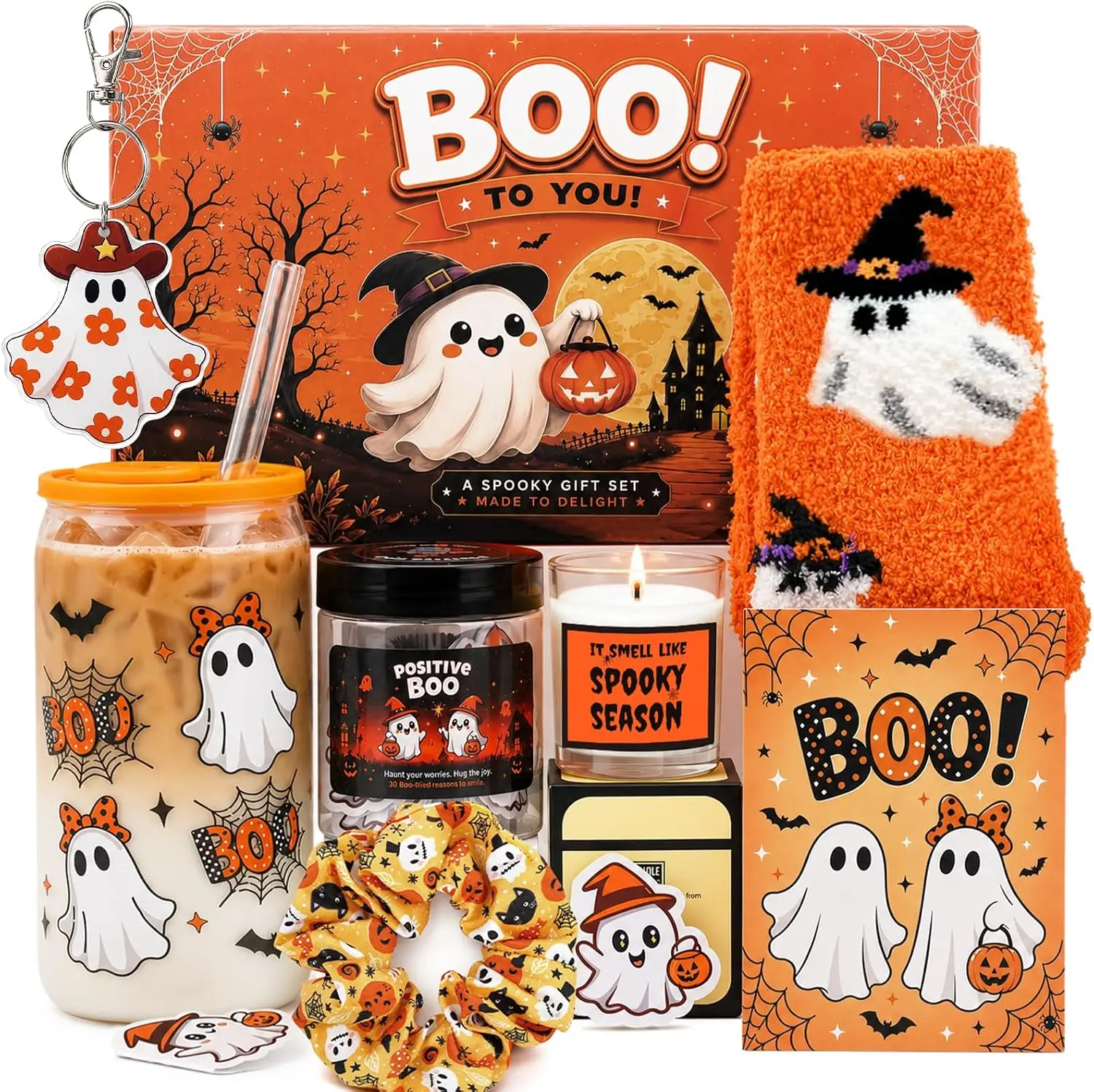 Boo Basket Stuffers for Women 12 Pcs Halloween Spooky Gifts, Orange | Halloween Gifts, Halloween Baskets, Spooky Gifts Ghost Gift, Boo Gift Basket for Adult Girl Sister Girlfriend Wife
