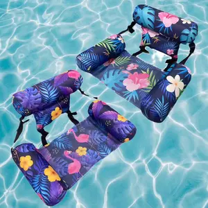 2-Pack Unisex Adjustable Water Hammock Pool Floats, Heavy-Duty Inflatable Loungers with Breathable Mesh Fabric, Tropical Vibe Leaf Design for Swimming Pool, Beach