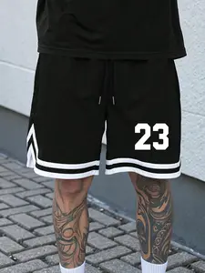 Men's Basketball Shorts, Breathable Fitness Shorts, Athletic Mesh Shorts, Sporty Casual Loose Fit, Mesh Fabric, Striped Trim, Drawstring Waist, Fashionable Versatile Wear, Streetwear Sports Shorts