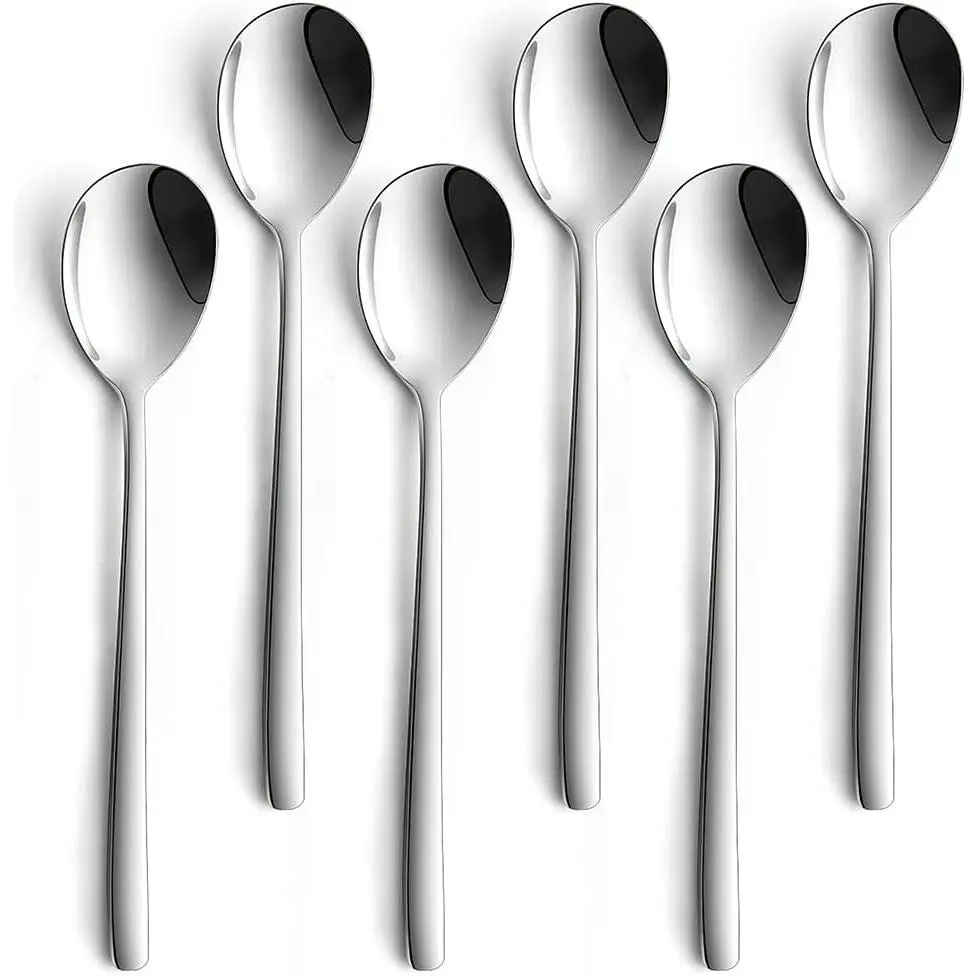 Korean Spoon, 6 count Soup Spoons Stainless Steel, Korean Spoons with Long Handles, 8 Inch Rice Spoon Dinner Spoon Table Spoon Flatware Set for Home, Kitchen, or Restaurant