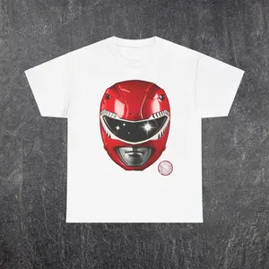 Red Power Ranger MMPR Tee Men's 100% cotton T-shirt, Heat Transfer T-shirt,summer trendy youth handsome short-sleeved, gift for boyfriend