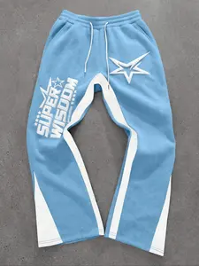 Men's Colorblock Letter & Star Print Sweatpants, Casual Comfy Straight-leg Pants for Daily Wear, Men's Trousers for All Seasons, Athleisure Style Bottoms