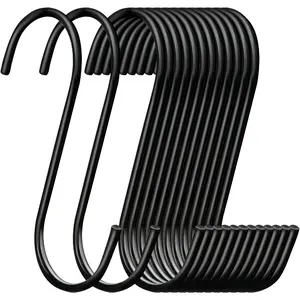 ESFUN 30 Pack 3.7 inch Length S Hooks Black Steel S Shaped Hooks for Hanging Jeans Pans Pots Plants Bags Towels Kitchen Closet Hooks Hanger, Fit The Rod Dia Less than1 inches