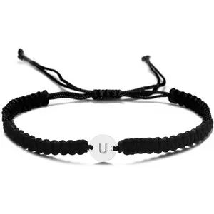 Initial Bracelets for Women Men Stainless Steel Engraved  Disc Monogram Letters Charm Bracelet Minimalist  Matching Couple Bracelets